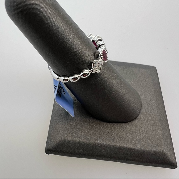 14k White Gold Diamond & Ruby Band Ring - Picture 9 of 9